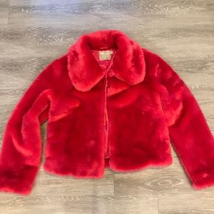 Hot pink cropped faux fur